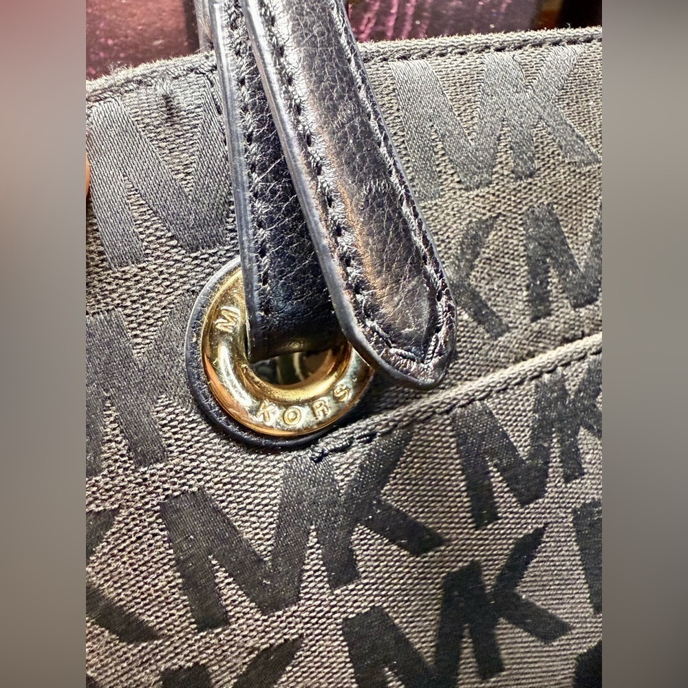 Michael Kors Black Monogram Tote with Gold Hardware - Picture 4 of 5